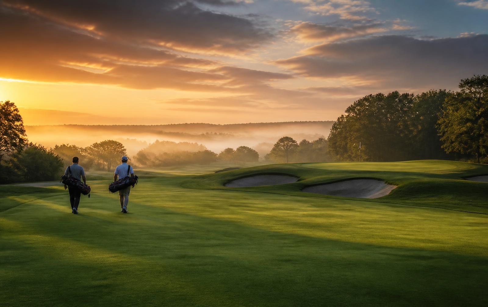 Golf course in golden morning light